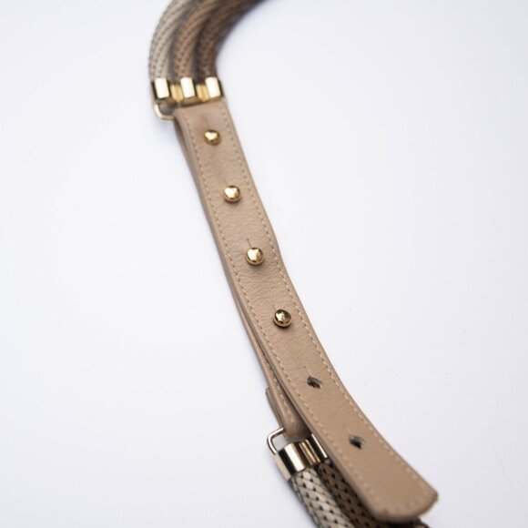 Womens Enameled Metal Mesh Rope Belt Multi-Chain Adjustable Cream Beige Brown - Picture 5 of 6